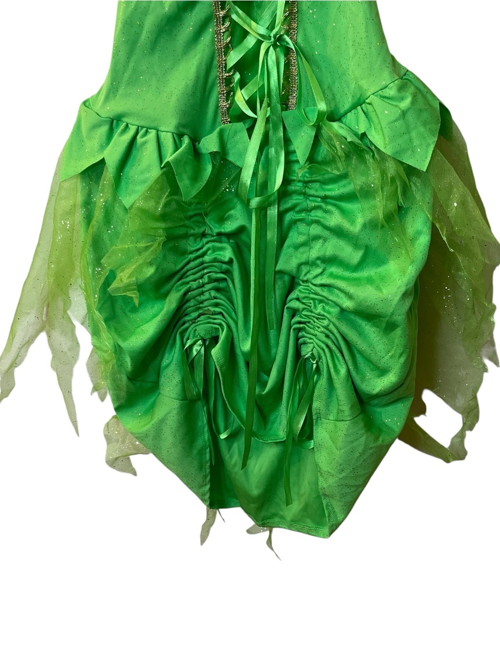 Tinkerbell Costume Bright Green Sparkle Tulle Halter Dress Sz L - Picture 3 of 7